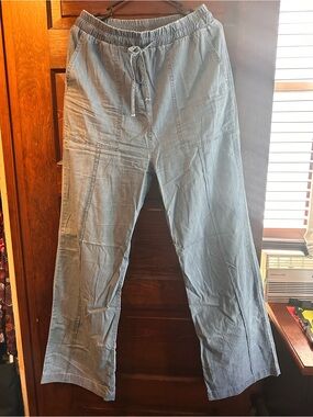 Women's Light Blue Wide Leg Drawstring Chambray Jeans